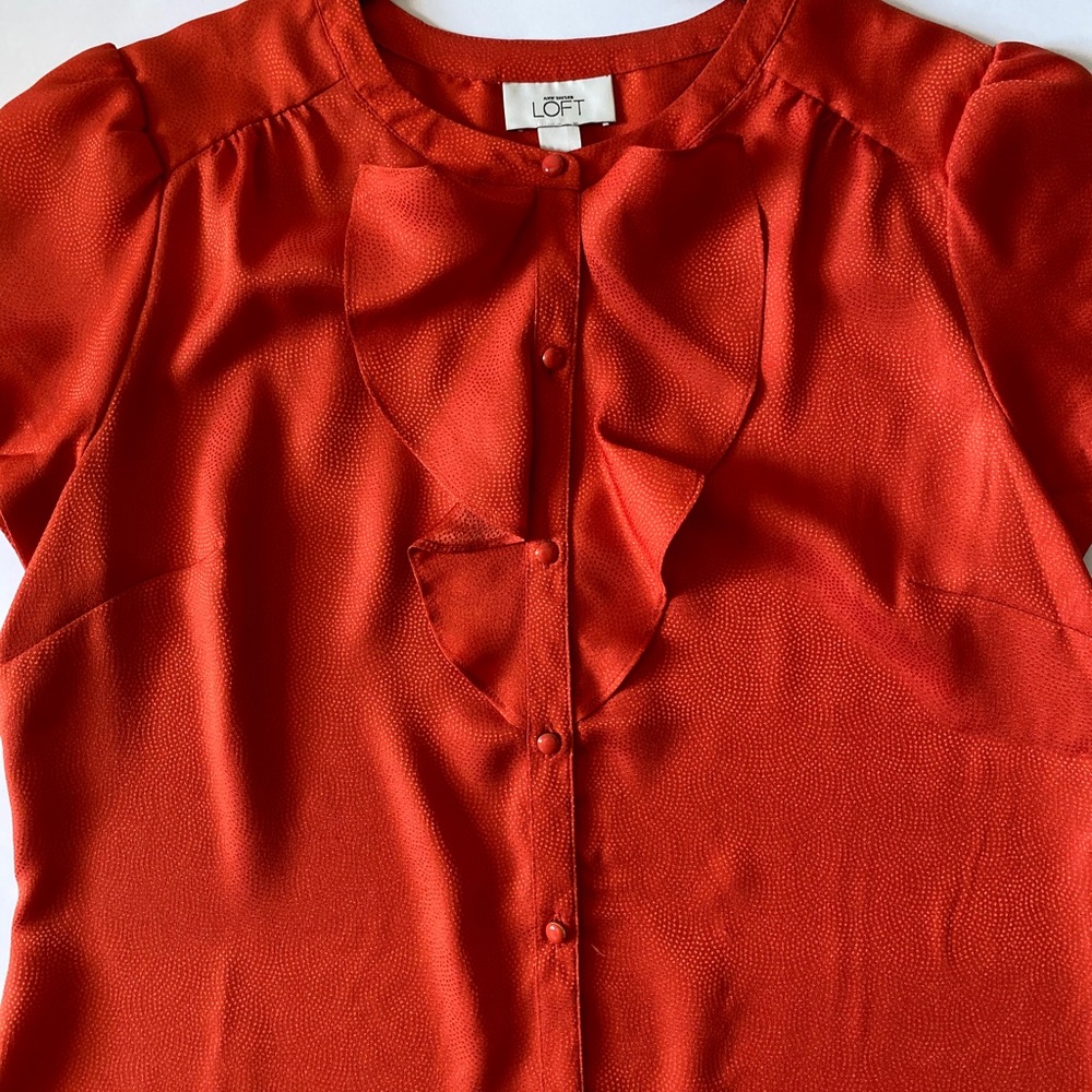 Ann Taylor Loft Orange Ruffled Blouse